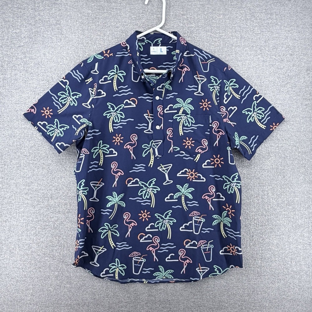 Chubbies Short Sleeve Shirt Men Size Large Blue Neon Tropical Button Up Casual